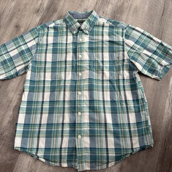 Woolrich Other - Woolrich Madras Plaid Shirt Mens Large Blue Green Organic Cotton Button Down